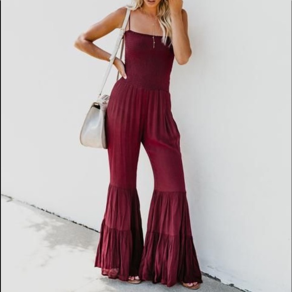red bell bottom jumpsuit